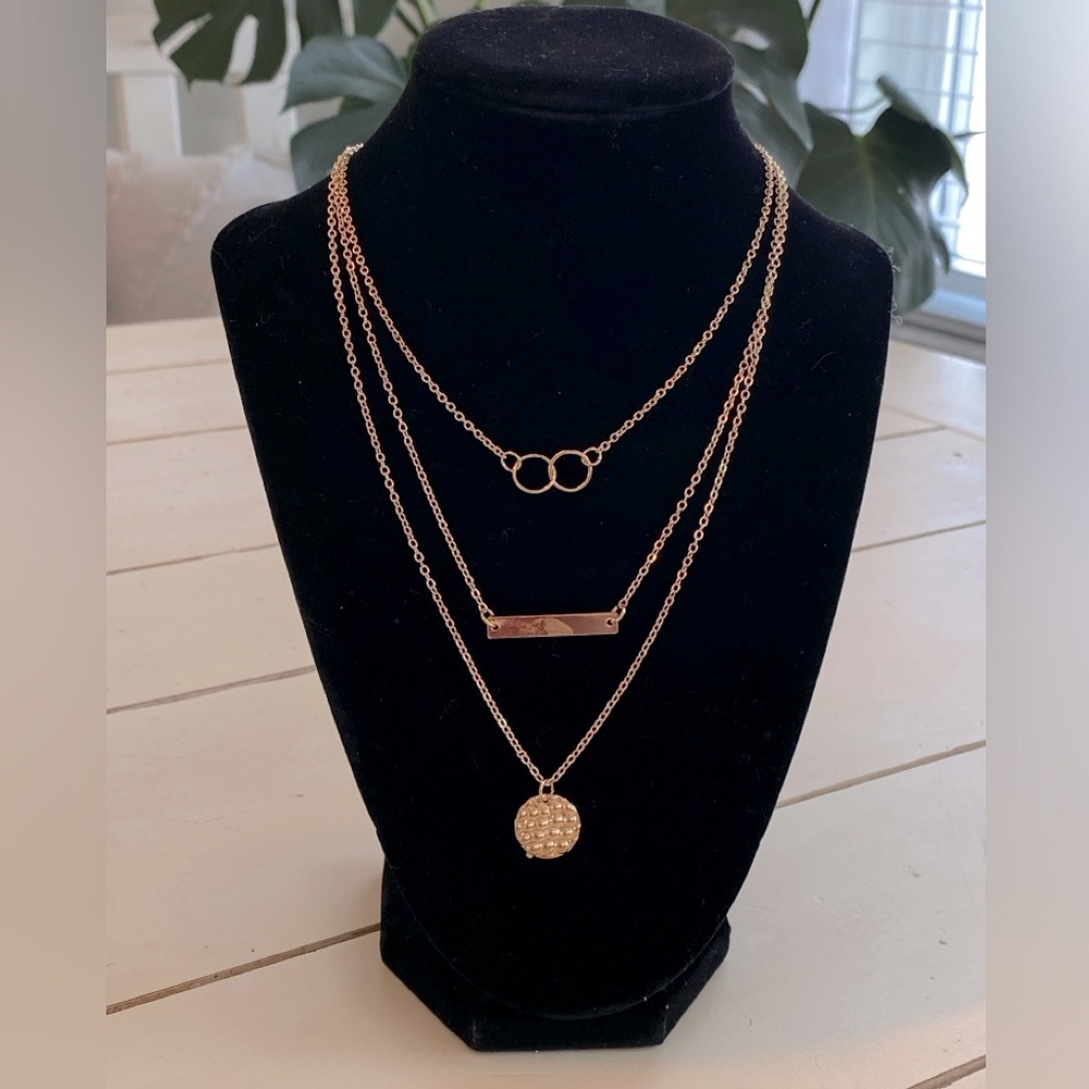 Layered Pendant Fashion Necklace Gold Tone Costume Jewelry Minimalist  Boho NWT